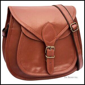 Leather Crossbody Satchel Bag Vintage Boho Handcrafted Travel Purse Adjustable